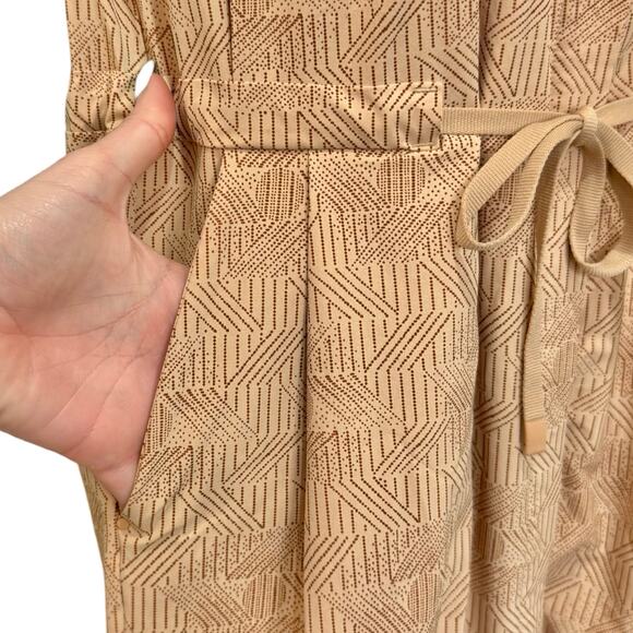REI Cooperative Tan Brown Drawstring Patterned Shift Short Sleeve Dress size XS - Picture 7 of 13